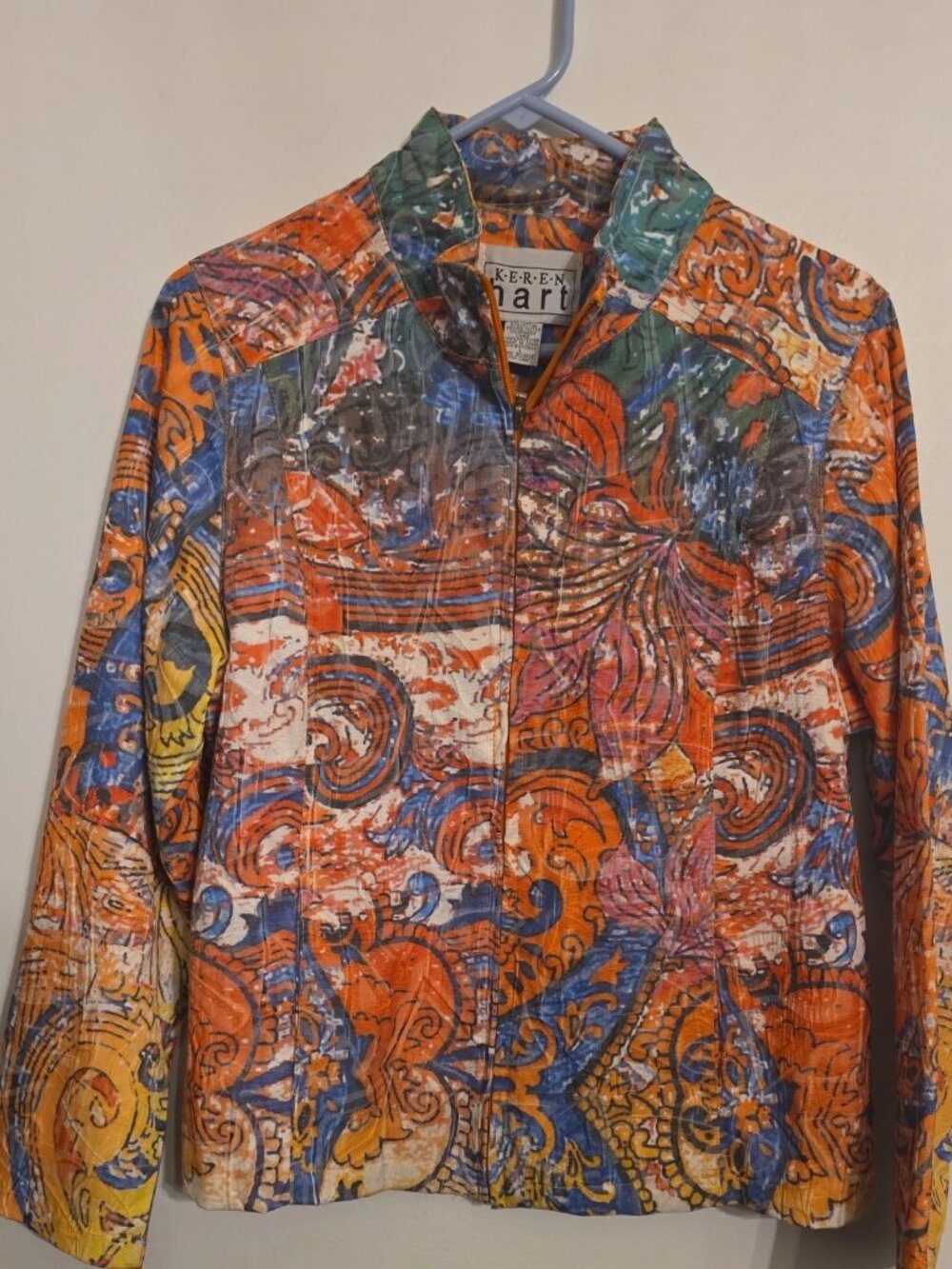 Keren Hart Abstract Colorful Zip-Up Jacket Women's Size Large Art To Wear Boho